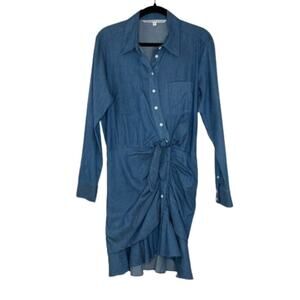 Veronica Beard Ruched Ruffled Chambray Mini Dress Size 6